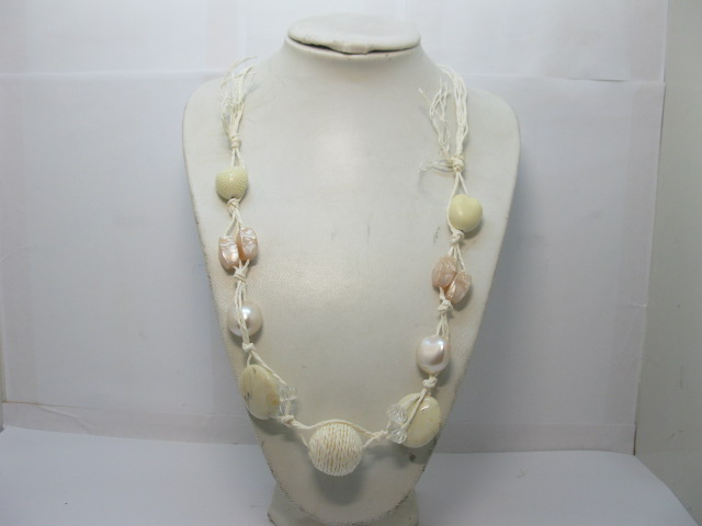12X Ivory Handmade Paper Necklaces - Click Image to Close